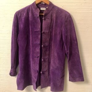 CHICOS 100% LEATHER MAO NECK BUTTOND PURPLE JACKET